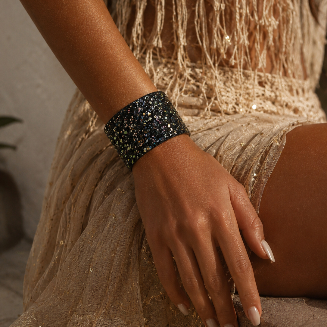 2pc Women's Sparkly Sticker Open Bangle Set, Party Wear